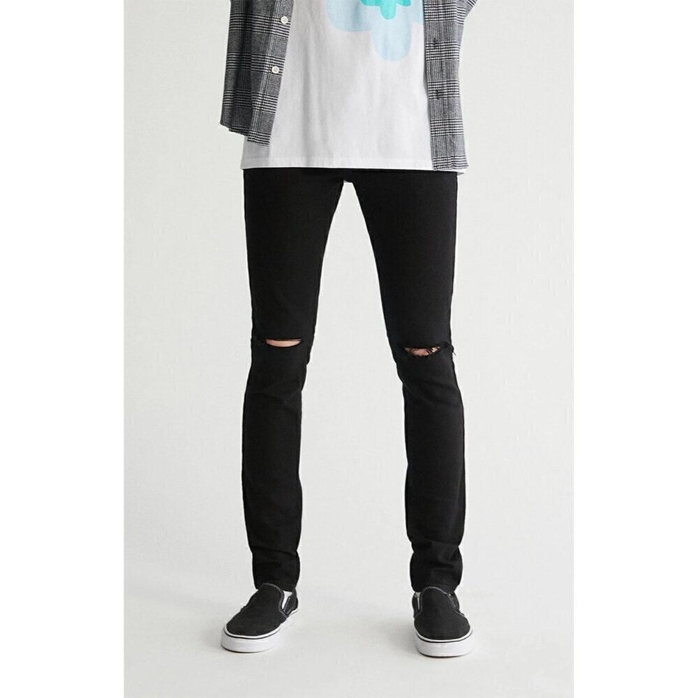 PacSun Mens Jeans 28 x 30 Stacked Skinny Skate Punk Black Distressed